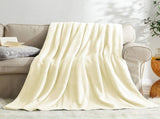 Luxuriously Soft Flannel Fleece Throw Blanket, Thick Warm Plush Rug For Bedroom & Sofa, Off White, V1221-XM-LB3097-GM128