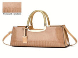 Black Tote Bag Patent Croc Embossed Gold Handles Stylish Accessory High Quality - Navy - Size L V1347-127-48451-NVY-L