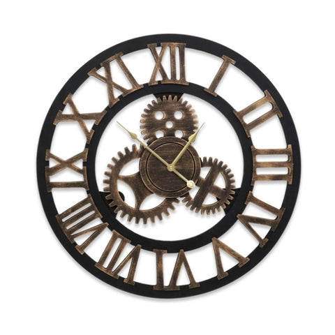 Artiss 60cm Wall Clock Large Retro Roman Numerals Brown WC-MDF-182060-BK