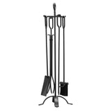 Fireplace Tool Set, 5 PCS Tool Set and Holder with Four-Prong Stand, Tongs, Ash Shovel, Brush, V952-BLGJTJ5JTSZGDJ6II001V0