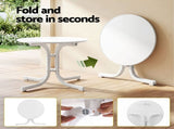 Gardeon Outdoor Side Table 80cm Folding Steel Round Bistro Desk Cafe Patio Furniture White ODF-TB-STFD-WH