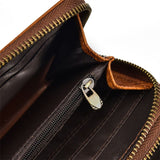 Vegetable Tanned Distressed Top Grain Leather Double Zip Long Wallet, Vintage Genuine Leather V1232-SNB-NS-003