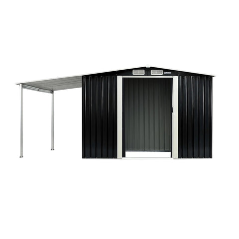 Wallaroo 10x8ft Zinc Steel Garden Shed with Open Storage - Black GSS-BSW-108O-BK