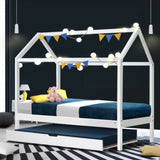 Artiss Bed Frame Wooden Trundle Daybed Kids House Frame White HOLY WBED-F-HOUSE-HOLY-S-AB