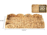 Handmade Wicker Edge Serving Tray, Rectangle Tray with Built-in Handles, Hand-Woven V1192-AZ-W-33957