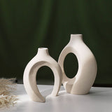 Hollow Ceramic Vase Set of 2,Style Round Nordic Mid Century Modern Aesthetic Decorative Vase for V1192-AZ-W-15845