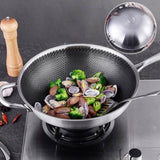 304 Stainless Steel 32cm Non-Stick Stir Fry Cooking Kitchen Wok Pan with Lid Honeycomb Single Sided V255-304-32-LID-1SIDE