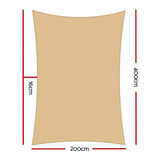 Instahut Waterproof Shade Sail 2x4m Rectangle Sand 95% Shade Cloth SAIL-WP-2X4-Q-SAND