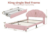 Artiss King Single Bed Frame with 1 Storage Drawers Upholstered Velvet Platform Bed LED Headboard BFRAME-G-GLOW-KS-PK-AB