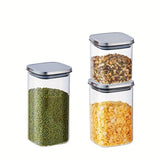 airtight storage jars, coffee bean jars, stainless steel lid, glass jars with lids, square V1102-122-42293-CLR-2PCS-1000ML