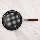 Heavy Duty Frying Pan Grill Pan with Wooden Foldable Handle Hollow Grill Basket Tray Non-Stick V1369-AZ3-W-14064