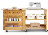 Folding Sewing Table with Lockable Wheels Shelves Trays Door Wood Color V952-FRZJYXXKZDBH6WYM1V0