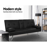 Artiss Sofa Bed 168CM Black PU Leather SBED-E-R1C-LEA168-BK