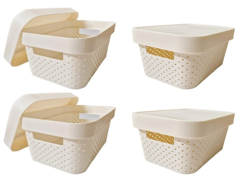 24x 5L Premium Plastic Storage Basket Container Box w/ Lid Dot Pattern V563-PB0527-1BOX
