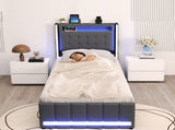 Levede Single Bed Frame Fabric Storage Drawer LED USB BF1068-S