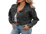 Women Oversized Denim Jacket Embroidered Beading Jeans Coat L V1192-AZ-W-20743