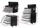 Giantz 15 Drawers Tool Chest Trolley Toolbox 2-in-1 Storage Black& Grey TB-15DR-105-BKGY