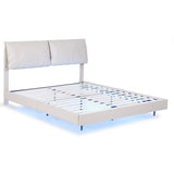 Artiss Double Bed Frame RGB LED Floating Beds Adjustable Headboard Beige White BFRAME-F-DAYLIGHT-D-WH-AB