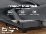 Artiss Queen Bed Frame Upholstered Platform Base with Geometric Headboard Charcoal Grey Linen Wood BFRAME-H-HUSH-Q-CA-AB