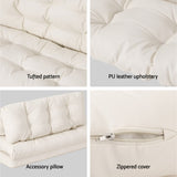 Artiss Floor Lounge Sofa Bed 2 Seater Pillow Leather White FLOOR-SBL-02PU-BG