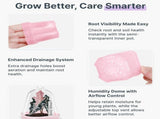 Self-Watering Square Seedling Pot with Adjustable Humidity Dome Semi-Transparent Pink Plastic V1341-ZY-SX33ZBRR-10PCS