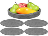Dark Grey Cotton Round Placemats Set of 2 Woven Kitchen and Dining Table Mats V1369-AZ3-W-20151