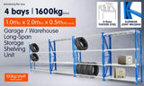 4-Bay shelving 4m-wide 400kg 4XLS-099