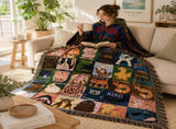 Blue-green Warm Hooded Poncho Shawl and Animal Pattern Throw Blanket Set for Sofa, Bed and Winter V888-ELOSUNG54136