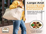 Canvas Grocery Bag 3pc XL Set with Real Pockets, Long Shoulder Strap and Short Handle. Heavy Duty, V1258-DP02-F-800