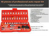 46-Piece 1/4 Inch Drive Socket Wrench Set, Chrome Vanadium Ratchet and Bit Kit, Black Case V1188-MS-617-121