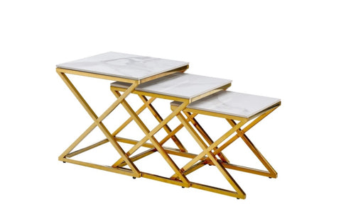 Bella Set of 3 Gold Side Table - White Marble V292-ST-BELLA-SO3-GOLDBASE-WHITEMARBLE