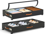 2 Pack Under Bed Storage with Wheels, Under Bed Storage Containers with Adjustable Dividers & Clear V1107-127-12965-BLK