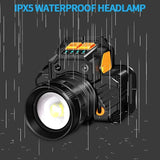 USB Rechargeable Black T6 LED Headlamp with Motion Sensor for Outdoor Camping and Fishing V178-59155