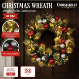 Christabelle 61cm Christmas Wreath with LED Lights Baubles Berries Red Silver Front Door Decora 112_SENJB61