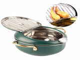 Frying Pot with Thermometer Japanese Stainless Steel Fryer Pan for Induction Cooker Deep Green V1294-YM0718-3118200267111