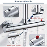 Thermostatic Shower Mixer 2 Outlets High and Low Anti-Scald Mixer Tap in Chrome Brass for Bathroom V1237-ZY-715-325