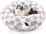 Cat Tunnel Bed with Washable Cushion for Indoor Cat, Donut Cave Tube Toys for Kitten Puppy Rabbit V1107-135-54823-PUR3