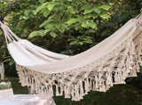 Handmade Boho Large Macrame Fringe 2 Person Double Deluxe Hammock Swing Net Chair for Beach, Yard, V1192-AZ-W-3116