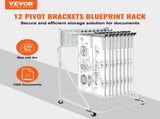 Mobile Blueprint Storage Rack, Plan Holder with 12 Pivot Brackets, Mobile Blueprint Holder V952-LTJJS12CYDS0N873YV0