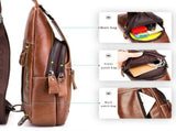Brown Black Leather Sling Bag Crossbody Bag Chest Bag Travel Bag Quality Leather Bag V1347-127-BLA-20010