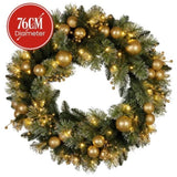 Christabelle 76cm Christmas Wreath Glittery with LED Lights Golden Baubles Front Door Decoratio 112_SENG76