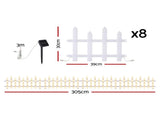 Jingle Jollys 3m Solar Christmas Fence Lights Outdoor Garden Path Decor Warm White 8pc XMAS-MOT-FENCE-GD