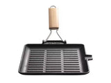 Foldable Non-Stick Iron Grill Pan with Lid and Wooden Handle for Camping, Hiking, Picnics and V1189-LC-HW-00655