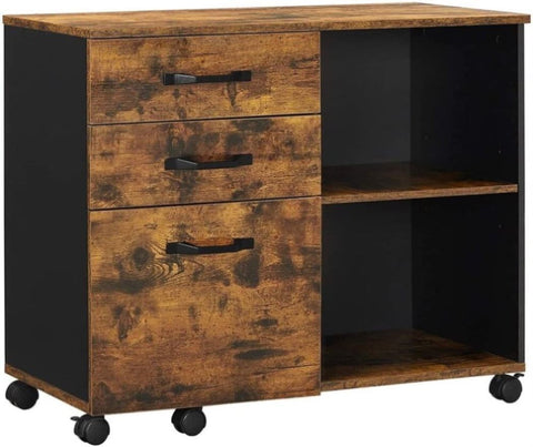 3-Drawer File Cabinet with Open Compartments for A4 Rustic Brown and Black V178-11543