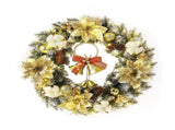 Golden Bell Front Door Artificial Christmas Wreath Pinecone Cotton Golden Flowers Indoor and Outdoor V1192-AZ-W-13840