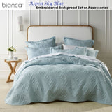 Bianca Aspen Sky Blue Embroidered Bedspread Set Double V442-BCA-BEDSPREAD-ASPEN-SKYBLUE-DS