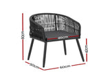 Gardeon 2PC Outdoor Dining Chairs Wicker Chair Patio Furniture Garden Steel Black ODF-ROPE-WD-BK-2X