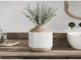 Ceramic Vase, Modern Farmhouse Brown & White Textured Flower Vase, Natural Wood Tone Decorative Boho V1366-AZ2-W-19384
