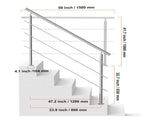Handrails for Outdoor Steps, 59 in Length 3 Crossbars Stair Hand Rail Kit, Transitional Stainless V952-BXGSLZFS150CBU3NGV0