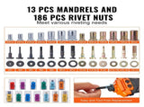 Rivet Nut Tool, 16 Rivnut Tool Kit with 13PCS Metric and SAE Mandrels, 186PCS Rivet Nuts, M3, M4, V952-MLMQBZDTDSBSA9LDQV0